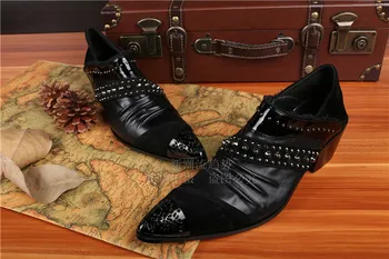 Batzuzhui / Funky Muške cipele; Kožne Modeliranje cipele sa oštrim vrhom; Gospodo Crnci Poslovne cipele na visoku petu 6,5 cm; Formalne Zapatos Hombre