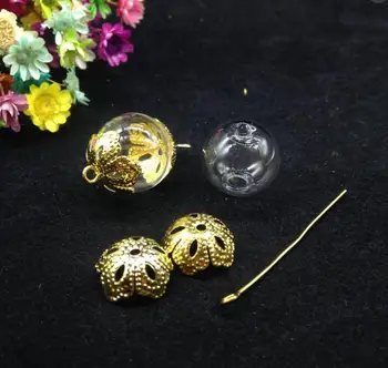 300шт 16 mm veleprodaja double rupu cijele loptu stakleni globus cvijet perle poklopac očiju pin skup staklena boca privjesak ogrlica diy stakleni krov