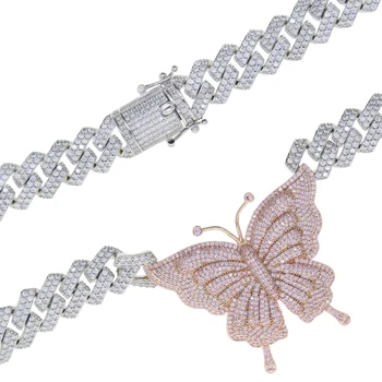 Žene hip-hop ogrlica leptir privjesak pink kristal gorski kristal dama ogrlica miami kubanski eg krug gotički nakit ogrlice
