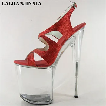 LAIJIANJINXIA / Novost 20 cm; ultra tanke Sandale na visoku petu i Transparentan platformi; Ukusan Ženski Večer Klupske Cipele Za ples; Cipele Za ples na шесте