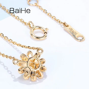 BAIHE Solid 18K Bijelo/Žuta/Rose Gold 0.12 ct Natural Emerald 0.02 ct Diamond Wedding Small flower emerald ogrlice Za Žene