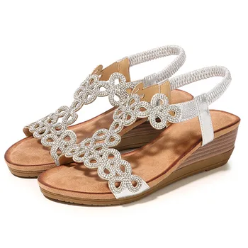 Sandale na танкетке za Žene u Boemskom Stilu Ljetne Ženske Modne Kristalno Sandale i Cipele za Žene Sandalias Udoban