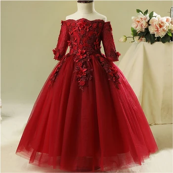 Novi Crvene Perle Prilagođene Oblog Djeca Formalna Odjeća Rođendan Božić Cipele Za Djevojčice Predstave Wedding Party Događaj Cvijet Haljina Za Djevojčice