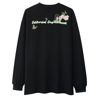 Pistol Beauty Butterfly Print T-Shirt Long Sleeve Streetwear Oversize Tshirts Casual Hip Hop Tshirt Harajuku Tees
