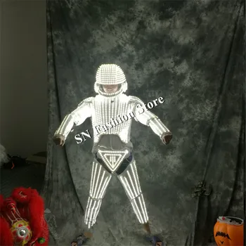 LZ38 led svjetlo kostime za ballroom ples robot muško odijelo led bijela kaciga led ljusci, dj dance pjevačica сценическая odjeća led tkanina show bar