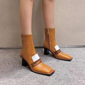 2020 nove jesensko-zimske kožne cipele Martin kontrastne boje, trendy retro modni ženske cipele s debelim petama s trga glavom X538