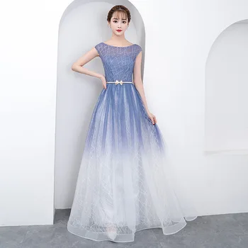 Beauty-Emily Hot Lace Evening Party Dress Dresses Long Round Neck Tulle Sleeveless Fashion Design Bow Prom Dresses Robe De Soiree