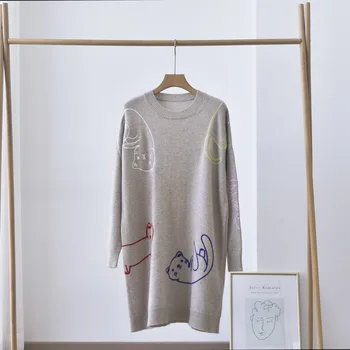 Masigoch Francuska nove stilove kašmir vez džemper haljina dame jesen zima šik pulover crewneck