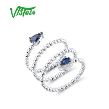 VISTOSO Prirodni 14 Do 585 Prstenje Od Bijelog Zlata, a Za Žene Blještavo Plavi Safir Dijamant Elegantan Prsten Prekrasna Fleksibilne Nakit