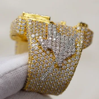 P&Y Custom Gold Plated Bling Ring Ledeni Out Full Moissanite Ring Hip Hop 925 Sterling Silver Jewelry for Men Wholesale Ledeni Out Ring