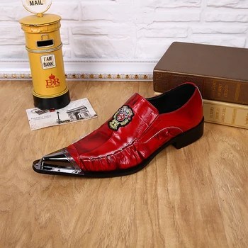 Christia Bella / Modni Gospodo Crvene cipele Od prave kože s metalnim Oštrim Vrhom U britanskom stilu, Gospodo Večernje Cipele Velikih Dimenzija, Muške Cipele od manekenske