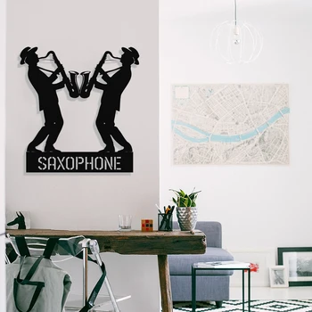 MIGNATIS Men Playing Jazz Saxophone in Frame Design Metal Wall Decor - Kitchen Wall Decor, Office, Living Room