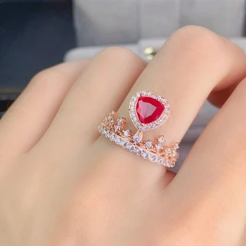 Srce Stil Prirodni Rubin Prsten za Žene Fin Nakit S925 Srebro je Prirodni Dragulj Dama Prsten S Palačom Moda Ljubav Priznanje Poklon