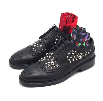 Visoke urezana formalne cipele za muškarce čipka-up sa zakovicama броги od prave kože večernje cipele moderan poslovni muške cipele ručne izrade
