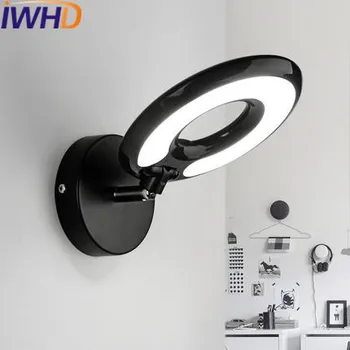 IWHD Moderne Zidne Lampe LED Za Rasvjeta Kreativni Kružnom Zidna Lampa Bijela Crna Bra Spavaća soba Lamparas de pared