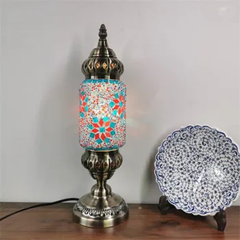 Bohemia Colorful Glass Table Lamp Vintage Mediterranean Sea Led Reading Night Light for Foyer Bar Restaurant Bedroom 1177