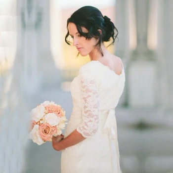 Robe de mariee Custom Scoop Three Quarter Sleeves White Lace Wedding Dresses vestido de noiva Jeftini Vjenčanica