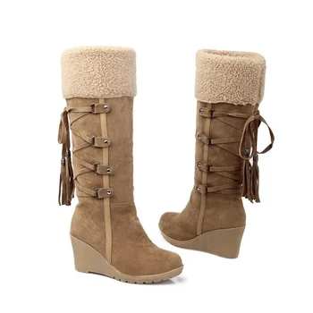 Zimske čizme od ovčje vune čipka-up s velikom kadom, tople ženske zimske čizme u europskom i američkom stilu, velike dimenzije, ženske cipele