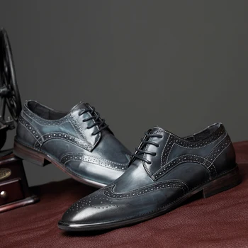 Muške Casual obuća Luksuzna Cipele Derbi Prirodna Koža Poslovne Броги Cipele Oštar Čarapa Elegantan Službena Obuća Visoke Kvalitete Oxford