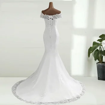 Čipkan vjenčanicu sirena čipka-up s otvorenim ramenima kratkih rukava bijela vjenčanica djeveruša na naručivanje Robe de mariage
