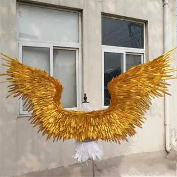 NOVO!Kostimirani Predivna Zlatna Krila Anđela Od Perja 185 cm Nevjerojatan Krila Za Dance Prikaz Slike Večernje Vjenčanje Dekoracije