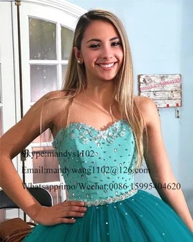 Bujna čipke i Perlica Bujne Haljine 2020 Sjajan Kristal Loptu Haljina Sweet 15 Dress Plus Size vestidos de festa de 15 anos