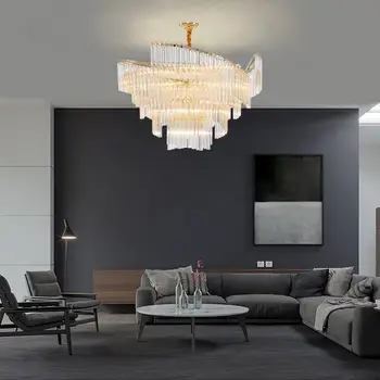 Zatamnjen LED rasvjeta Postmodern Chrome Golden Stainless Steel Crystal Designer Hanging Lamp Lustre Chandelier Lighting Fixture For Foyer