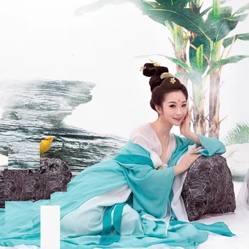 Mei Ren Jiao Blue White Fairy Dance Costume Hanfu Tang Dynasty High Waist Princess Ruqun Tema Fotografija Odijelo za Žene