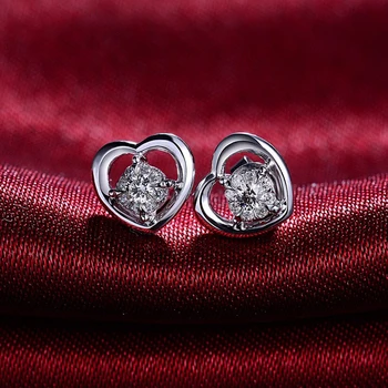 Aazuo Real 18K White Gold Real Diamonds Fashion Lovely Heart Classic Stud Earrings gift for Women Wedding Party Au750