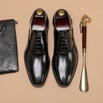 2021 jesenski Kožne Cipele za Muškarce Head Layer Cowhide Hand-polished Brock Business Leather Shoes for Men Leather Casual 