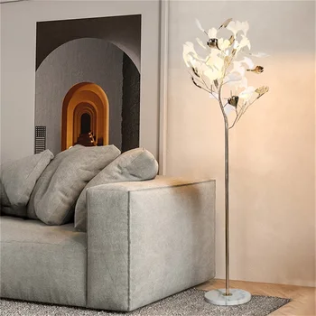 OUFULA Nordic Creative Floor Lamp Ginkgo Flower Shape Light Modern LED Decorative for Home Living Bed Room