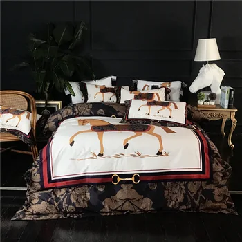 Luksuzna Digitalni Tisak 100S Egipatski pamuk Kraljevski Setovi posteljinu Kraljica Kralj Vjenčanje Deka Krevetu skup jastuk pokriva konj