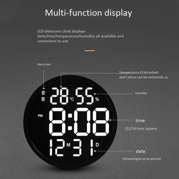 12Inch Led Mute Digital Temperature&Humidity Clock,Elektronski Sat za Uređenje Dnevnog boravka