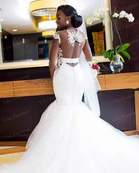 Sirena Vjenčanica 2021 Nove Afričke Čipka Aplicirano Seksi Bistra Spin Vjenčanica, Vjenčanica Vestido De Novia