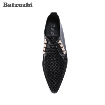 Batzuzhi / Muška obuća; Modeliranje cipele Od prave kože, s oštrim vrhom; Gospodo Crnci Formalne poslovne kožne cipele čipka-up; Zapatos Hombre