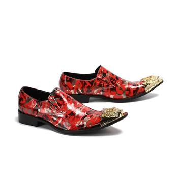 Muške cipele ručne izrade u Rock stilu sa Oštrim Metalnim Vrhom, Crvene Muške Modeliranje cipele Od prave Kože, Cipele, Oxfords Ravnim Cipelama, Slikano Večernje Cipele Sapatos