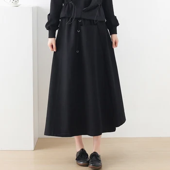 2021 Proljeće i Jesen Ženska Suknja Midi Korejski Moda Metalni Džep Elastična visokim Strukom trapezoidni-link Suknja Plus Size Crna Svakodnevnica Suknja
