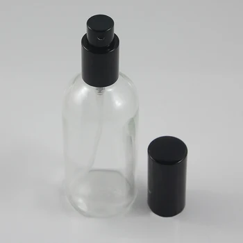100 ml prozirna Staklena bočica parfema je S aluminijskim sjajnim crnim pištoljem magle,100 ml staklena boca raspršivač parfema