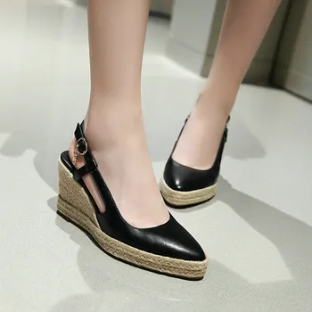 Slobodno Vrijeme 2021 Toe Summer Pointed Lady Platform High Heels Straw Unikatni Slingbacks Women Wedges Cipele Sandals Plus Size