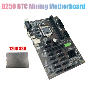Matična ploča B250 BTC Mining s 120G SSD LGA 1151 12X Utor za grafičke kartice DDR4 USB3.0 SATA3.0 Niska Snaga za BTC Miner