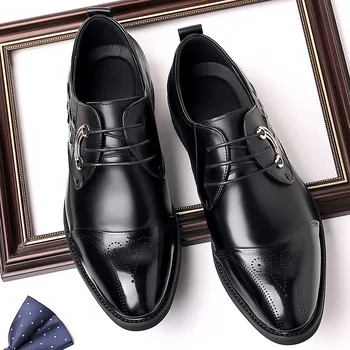 British high-end leather Brock unikatni black leather shoes muška poslovna cipele s oštrim vrhom čipka-up radna muška obuća