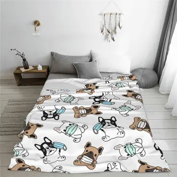 Mantas de lana para perro Bulldog francés, decoración textil de Animal, manta cálida multifunción para cama, colcha para exterio