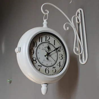 Klasicni Jednostavne Zidni Sat Od Kovanog Željeza Dnevni boravak Europske Zidni Sat Obostrani Kućni Mecanismo Reloj Pared Home Decor DF50WC