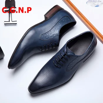 C. G. N. P / Talijanske Muške Cipele Od prave Kože; Modeliranje cipele-Oxfords sa oštrim Vrhom; Muška Službena Obuća čipka-up; Uredski cipele za Vjenčanje