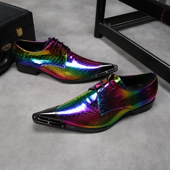 Christia Bella / Dizajn multi-color Laser Gospodo Večernje Modeliranje Cipele s Oštrim Vrhom Od Prave Kože, Oxfords, Formalne Cipele-броги čipka-up