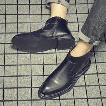 Britanski stil muške modne velike dimenzije cipele chelsea prirodna koža cipele oštar čarapa čizme gospodin kratke botas sapato bottes