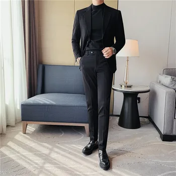 Visoka Kvaliteta Moda Dva Gumba Pre Dual Split Odijelo Muška Odjeća Jednostavan Puna Slim Fit Poslovne Formalna Odjeća Vjenčanica