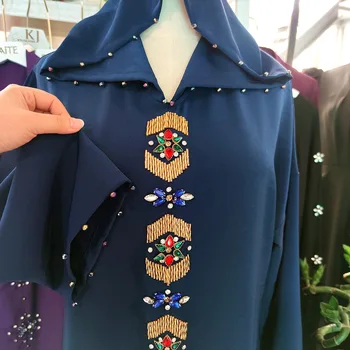 Ljubičasto-Plava, Zlatna Cijev Marokanski Stil Luksuzni Ručni Rad Diamond Ogrtač Abaja Muslimanska Ženska Odjeća Vez Duga Haljina