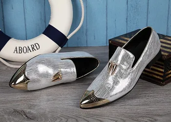 Talijanske cipele muške лоферы metalni oštar čarapa слипоны luč zlato od manekenske cipele, natikače papuče veličina 12