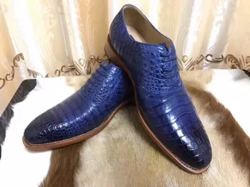 2018 nedavno luksuzne odjeće vrhunske kvalitete shinny remen od prave krokodilske kože za muškarce poslovne cipele s punom ručni rad plava crna dual boje